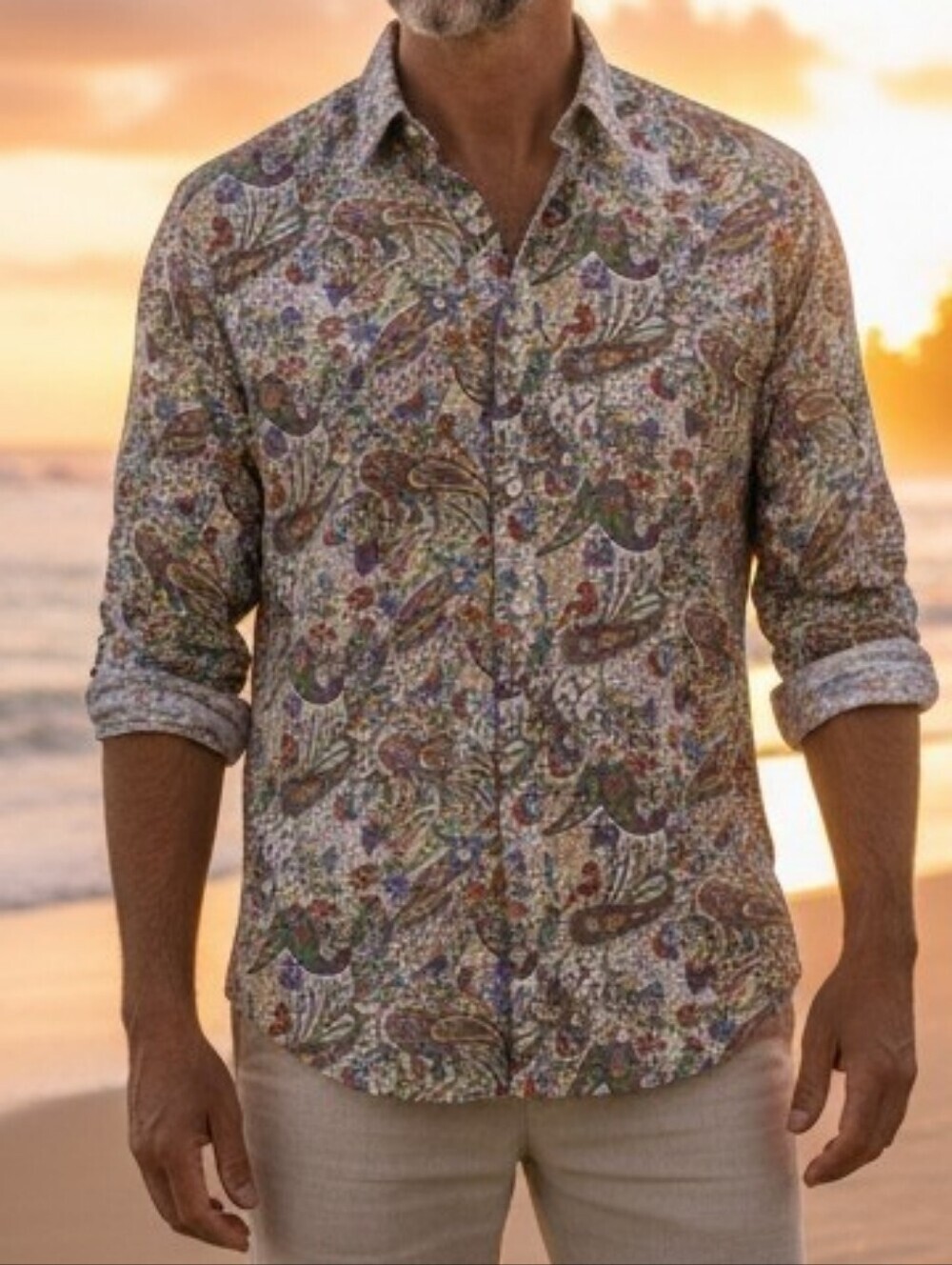 Cremieux - NWOT, Premium Denim, Paisley Long Sleeve Shirt, XXL, 100% Cotton